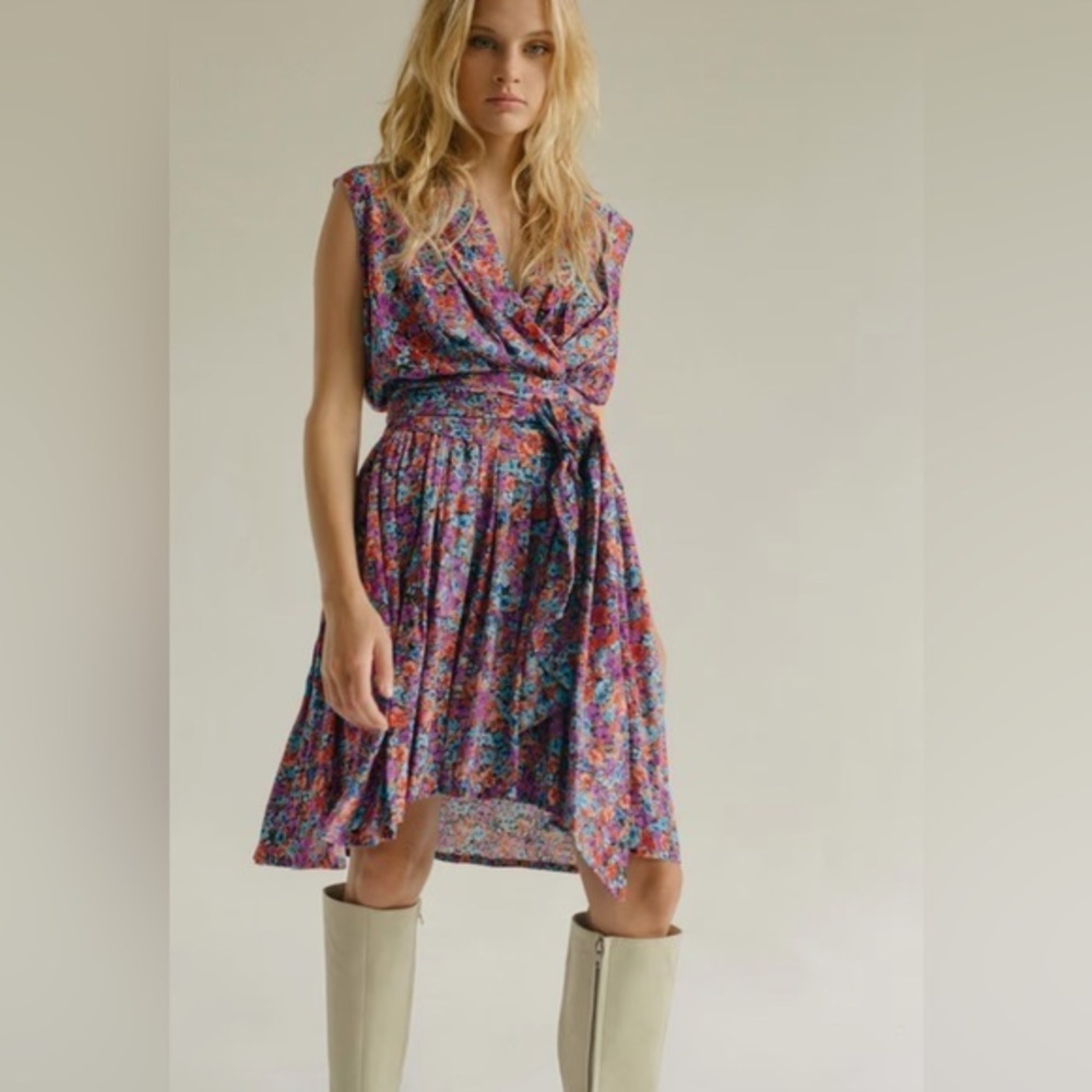 Anthropologie Floral Wrap Mini Dress in Multicolor